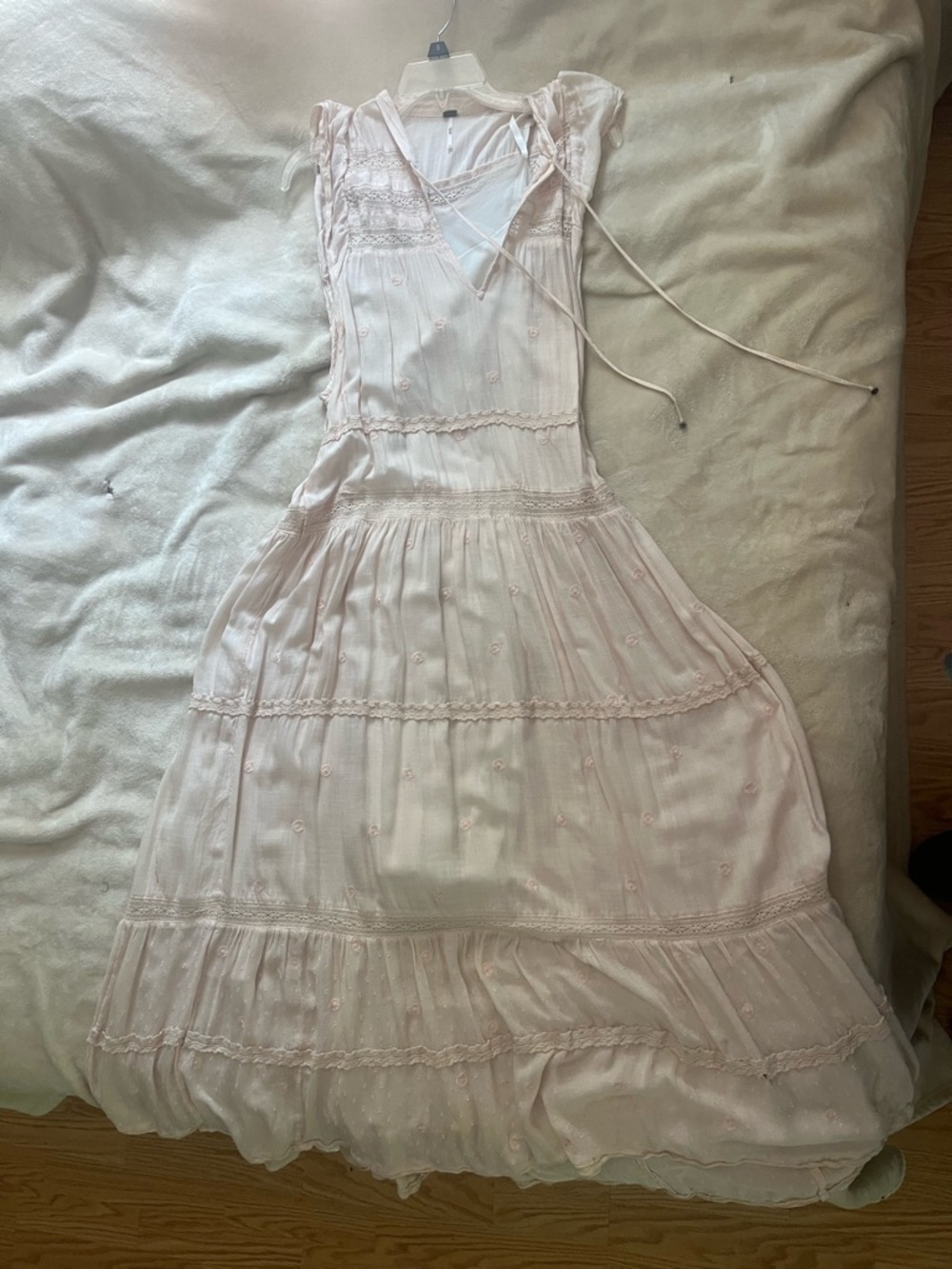 Free People Light Blush Lace-Trim Maxi Dress with lining